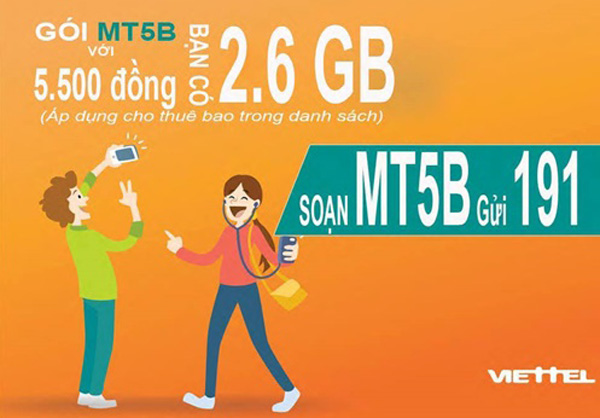 Nhận 2.6GB data khi sử dụng gói cước 3G MT5B Viettel